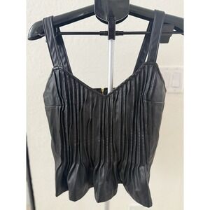 Anthropologie Let Me Be Black Faux Leather Pleated Peplum Moto Goth Top Womens M